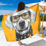 Golden Retriever With Glasses Print Beach Sarong Wrap