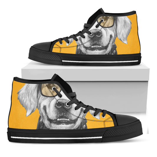 Golden Retriever With Glasses Print Black High Top Shoes