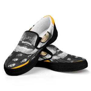 Golden Retriever With Glasses Print Black Slip On Shoes