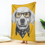 Golden Retriever With Glasses Print Blanket