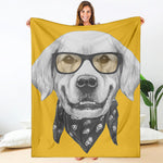 Golden Retriever With Glasses Print Blanket