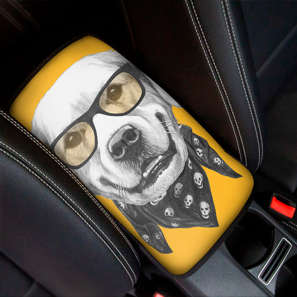 Golden Retriever With Glasses Print Car Center Console Cover