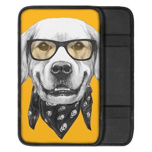 Golden Retriever With Glasses Print Car Center Console Cover