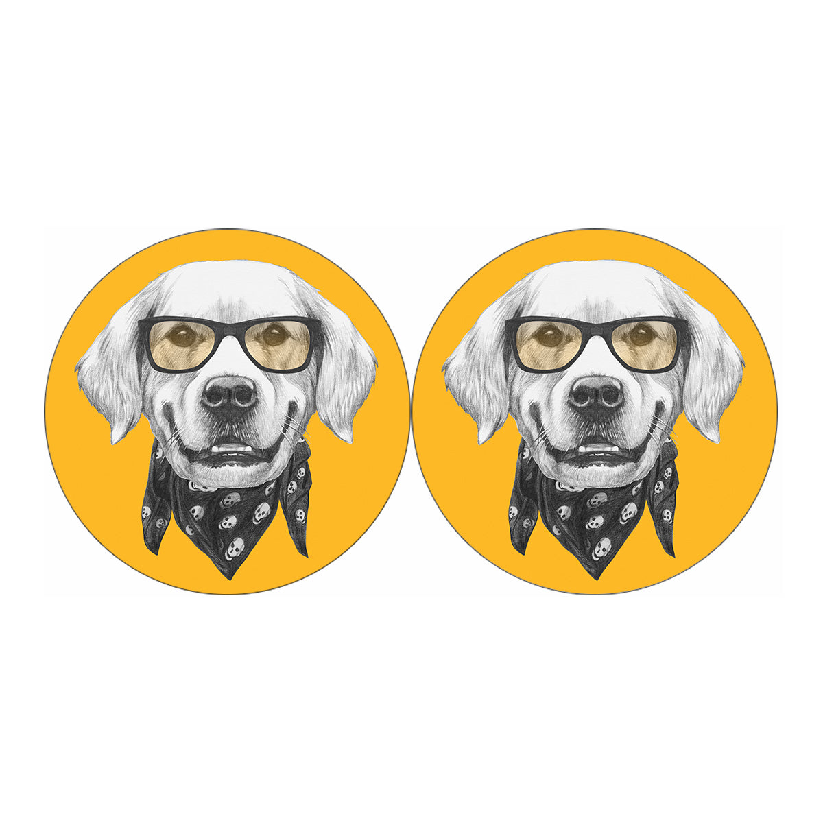 Golden Retriever With Glasses Print Car Coasters