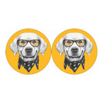 Golden Retriever With Glasses Print Car Coasters