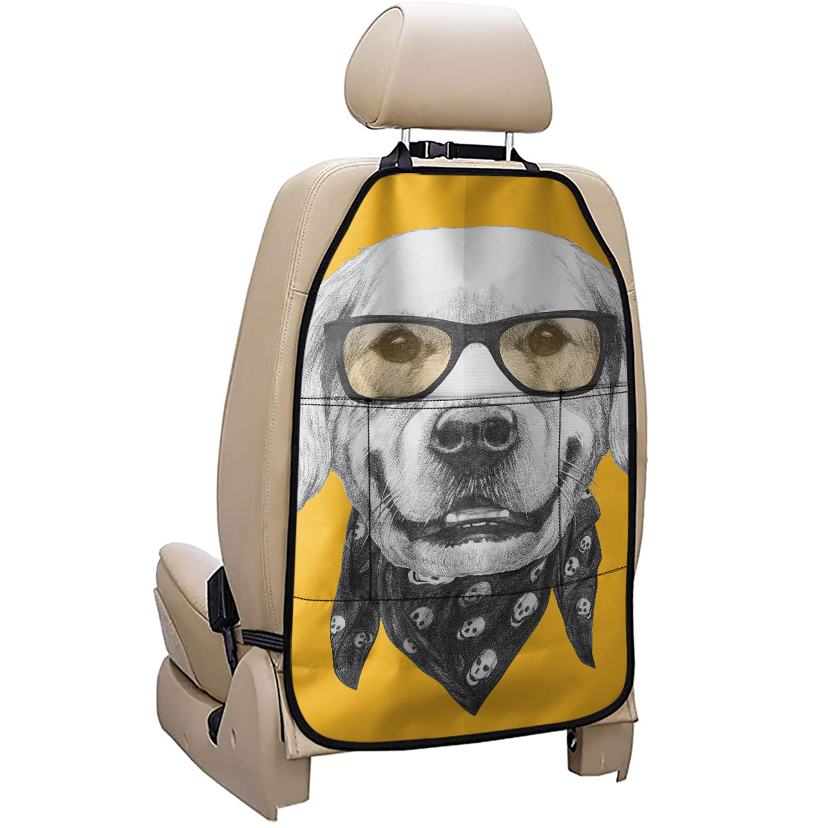 Golden Retriever With Glasses Print Car Seat Organizers