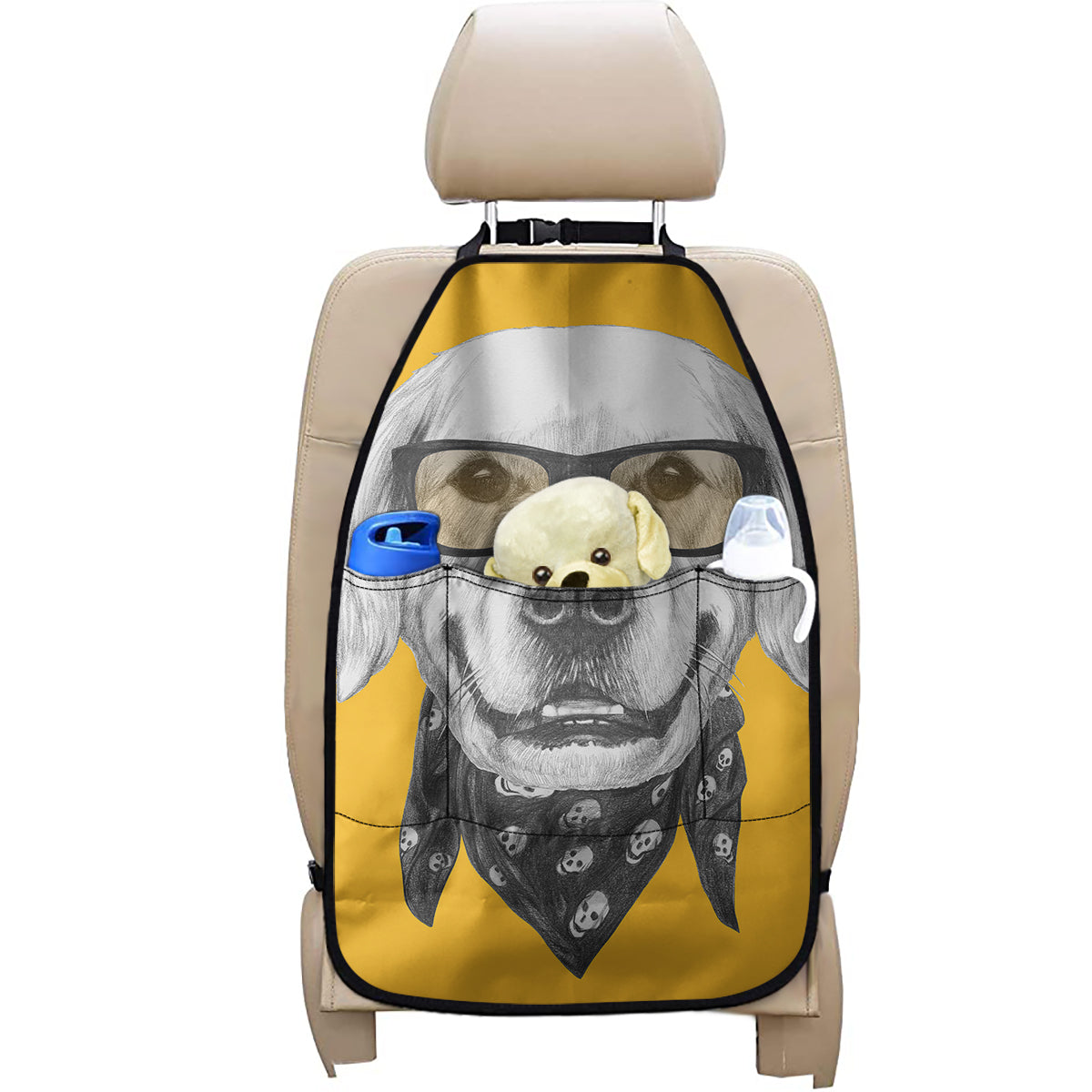 Golden Retriever With Glasses Print Car Seat Organizers