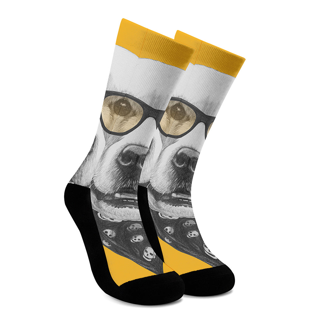 Golden Retriever With Glasses Print Crew Socks