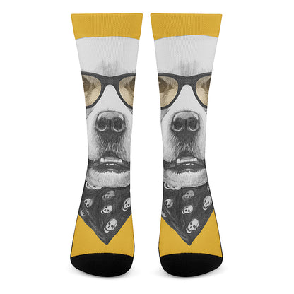 Golden Retriever With Glasses Print Crew Socks