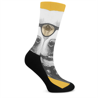 Golden Retriever With Glasses Print Crew Socks