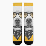 Golden Retriever With Glasses Print Crew Socks