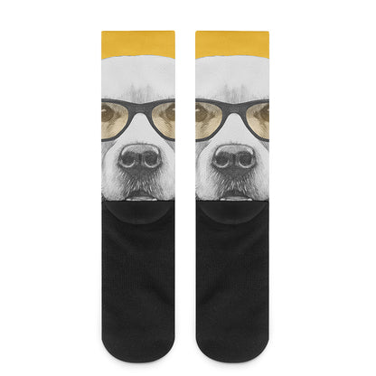 Golden Retriever With Glasses Print Crew Socks
