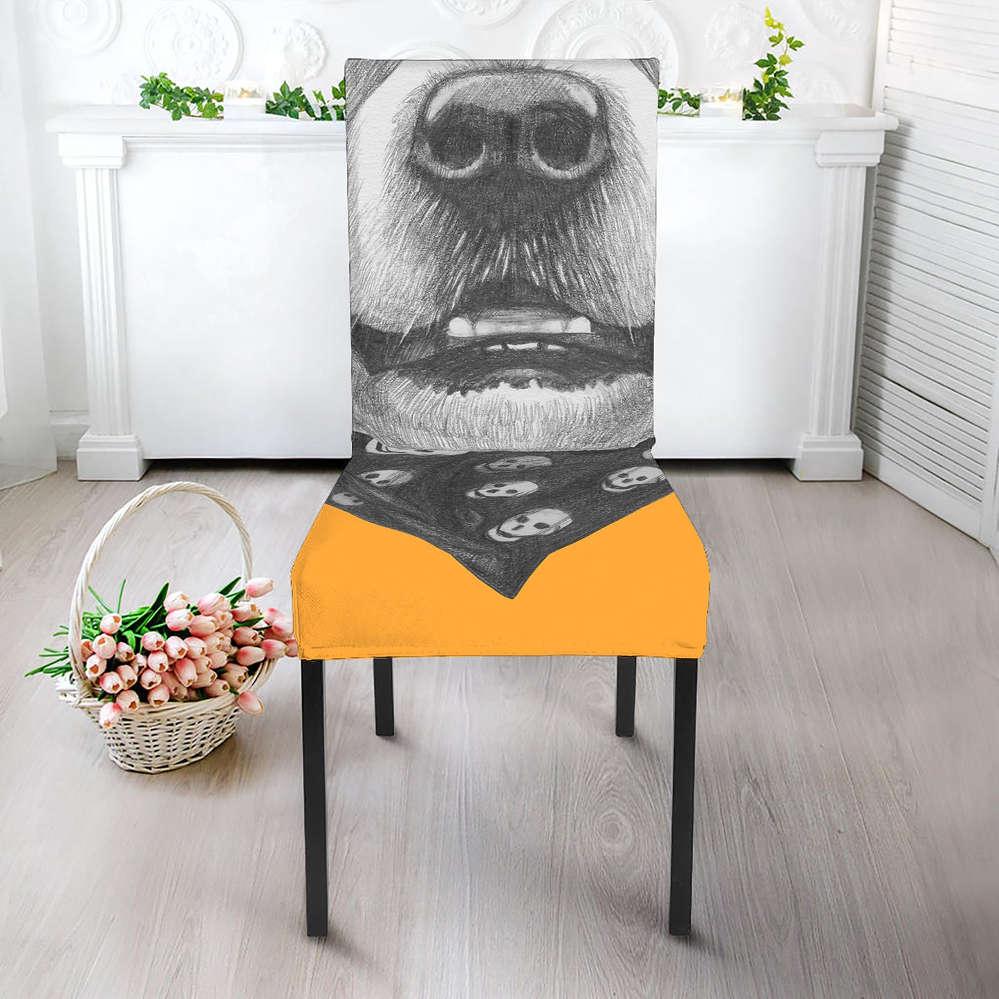 Golden Retriever With Glasses Print Dining Chair Slipcover