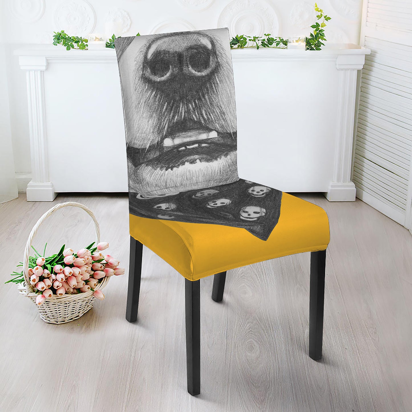 Golden Retriever With Glasses Print Dining Chair Slipcover