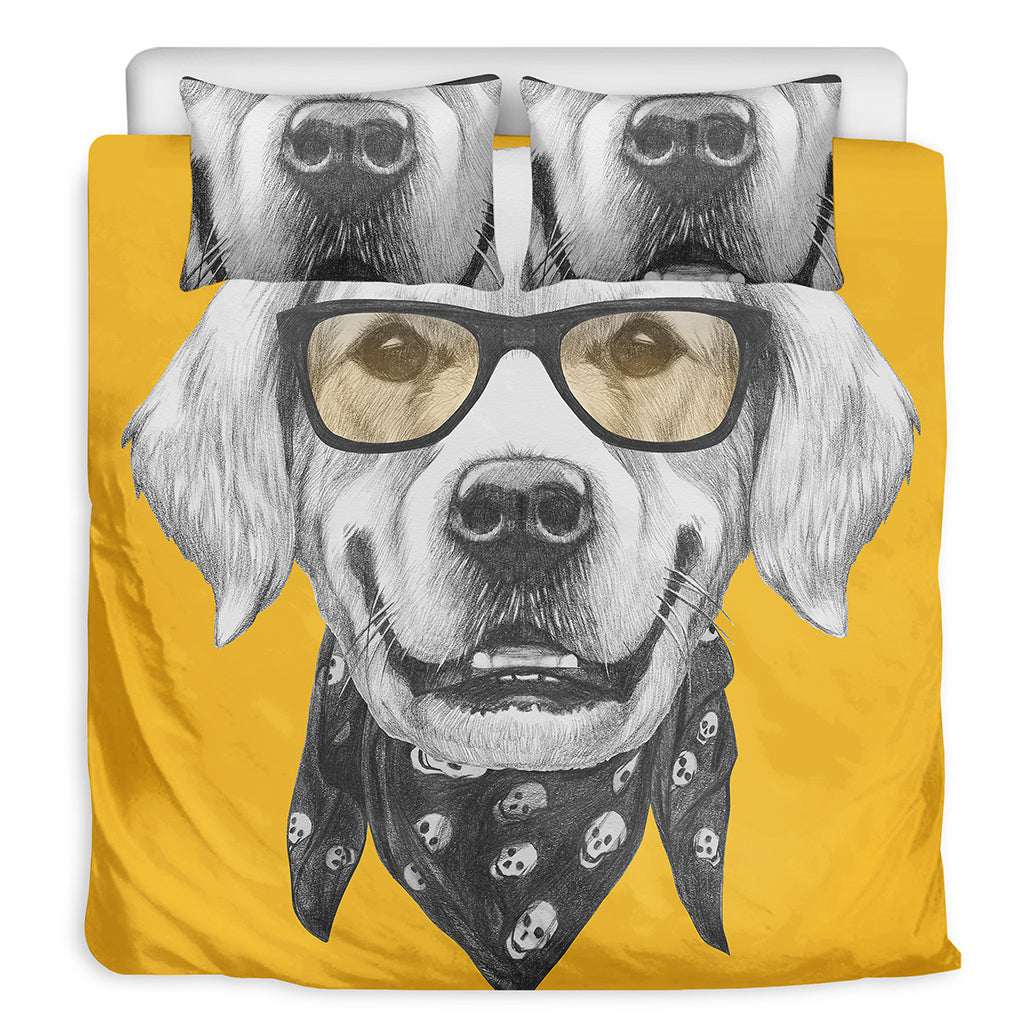 Golden Retriever With Glasses Print Duvet Cover Bedding Set