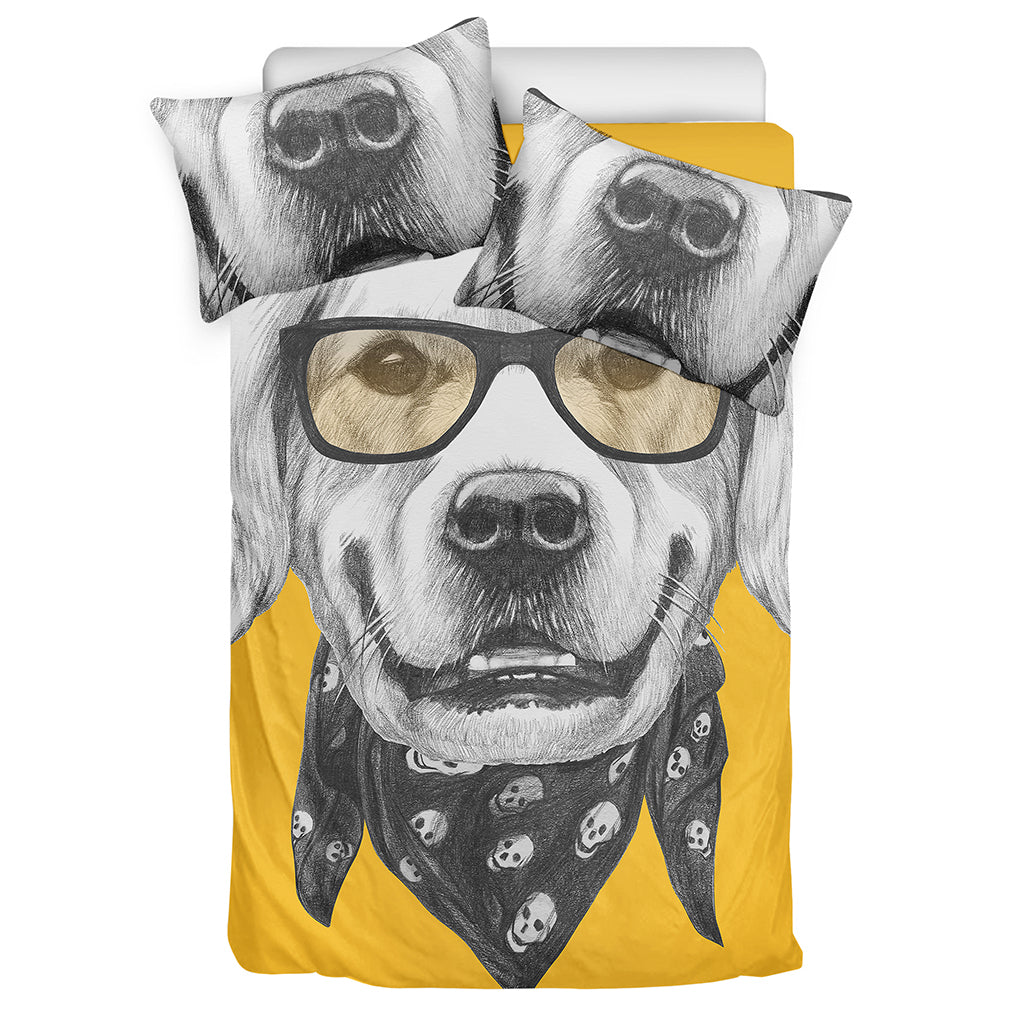 Golden Retriever With Glasses Print Duvet Cover Bedding Set