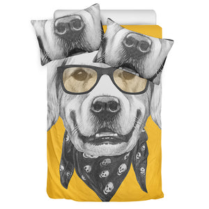 Golden Retriever With Glasses Print Duvet Cover Bedding Set