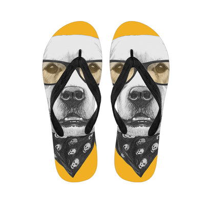 Golden Retriever With Glasses Print Flip Flops