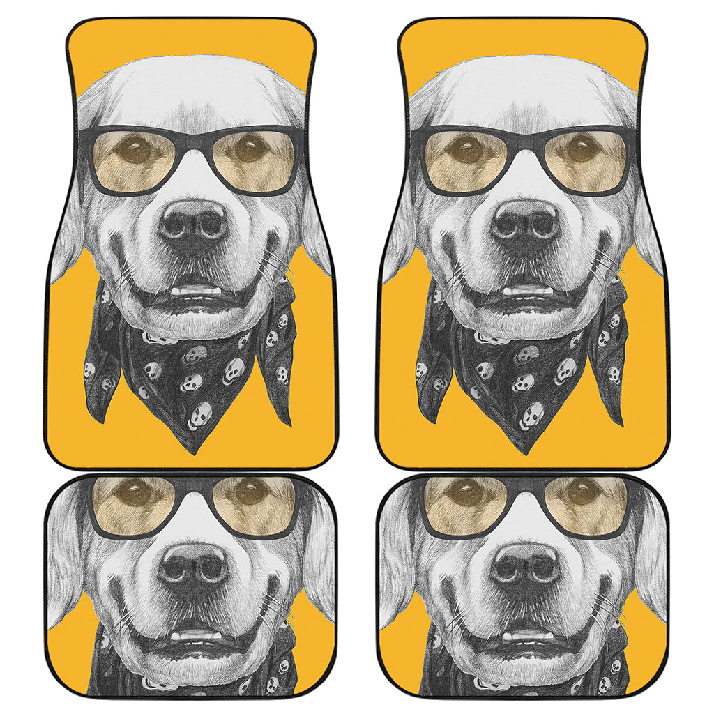 Golden Retriever With Glasses Print Front and Back Car Floor Mats