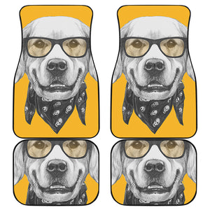 Golden Retriever With Glasses Print Front and Back Car Floor Mats