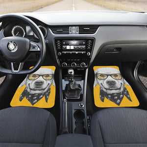 Golden Retriever With Glasses Print Front and Back Car Floor Mats