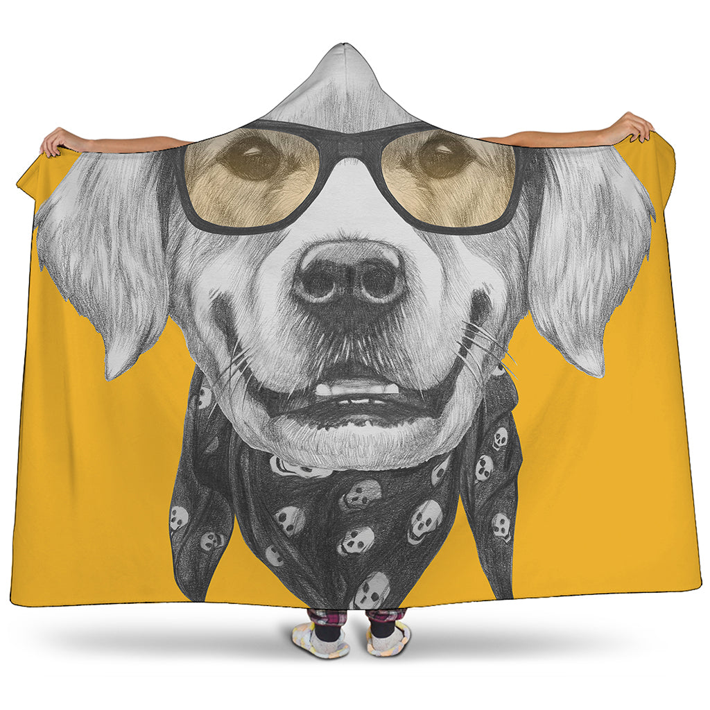 Golden Retriever With Glasses Print Hooded Blanket