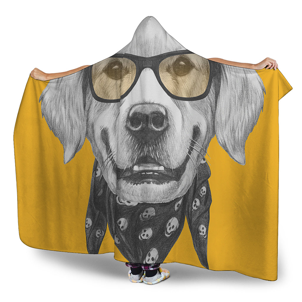 Golden Retriever With Glasses Print Hooded Blanket