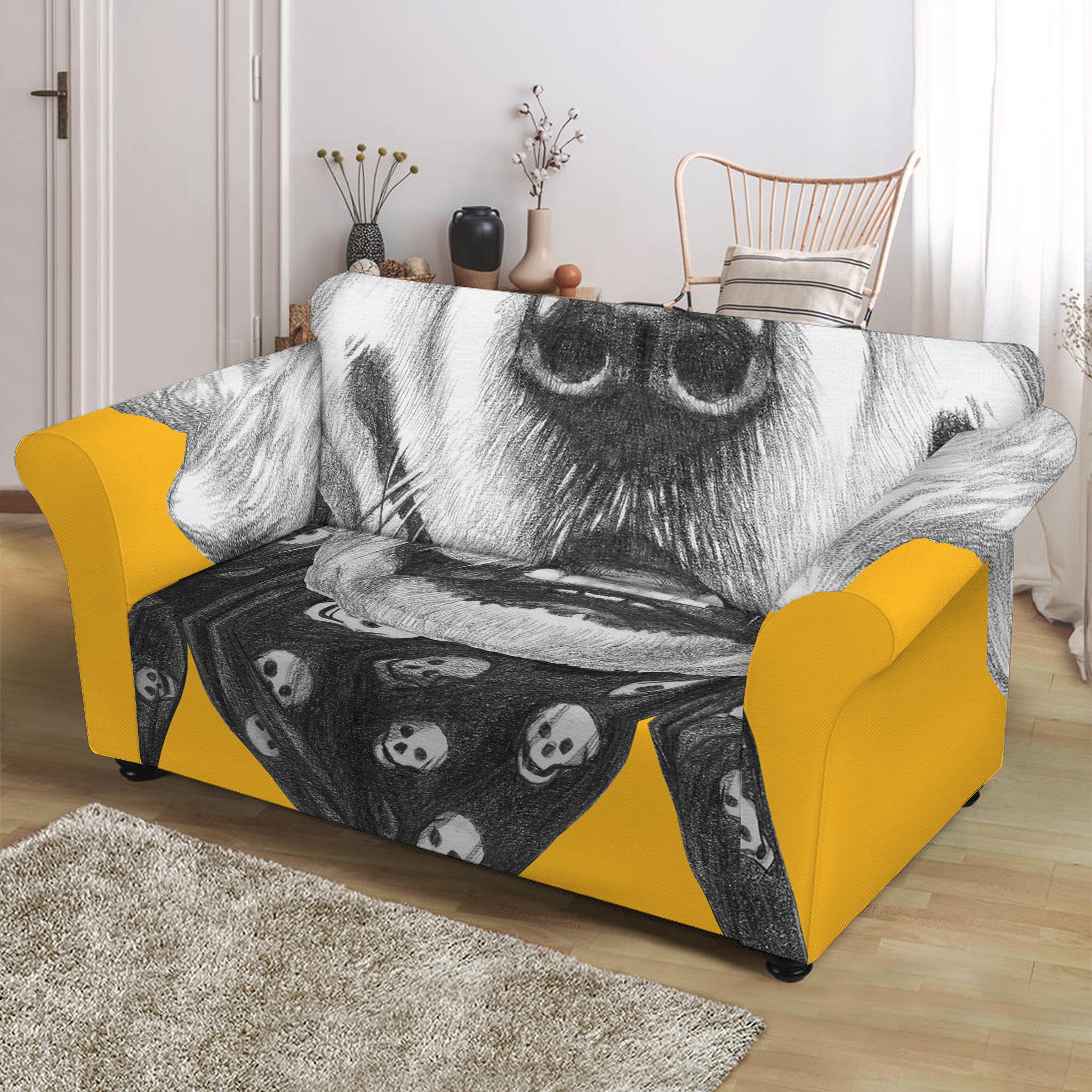 Golden Retriever With Glasses Print Loveseat Slipcover