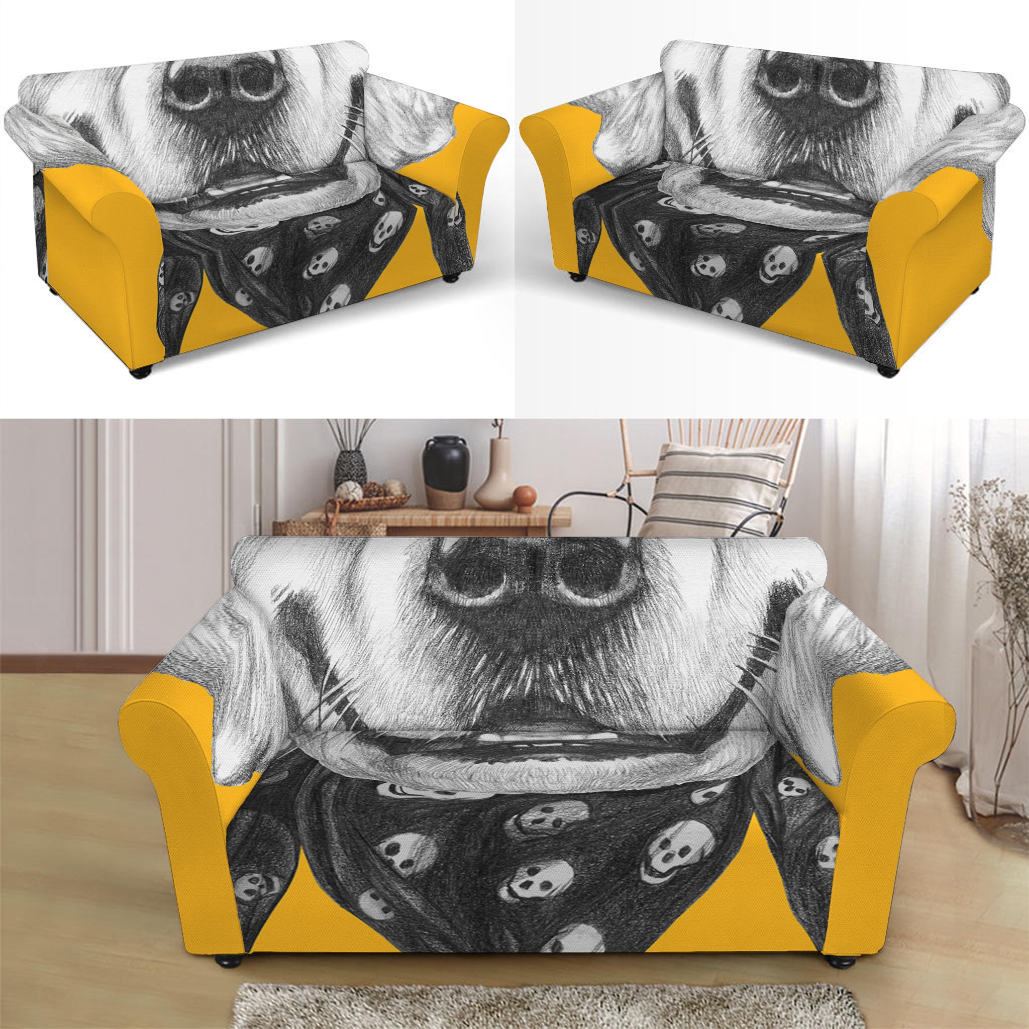 Golden Retriever With Glasses Print Loveseat Slipcover