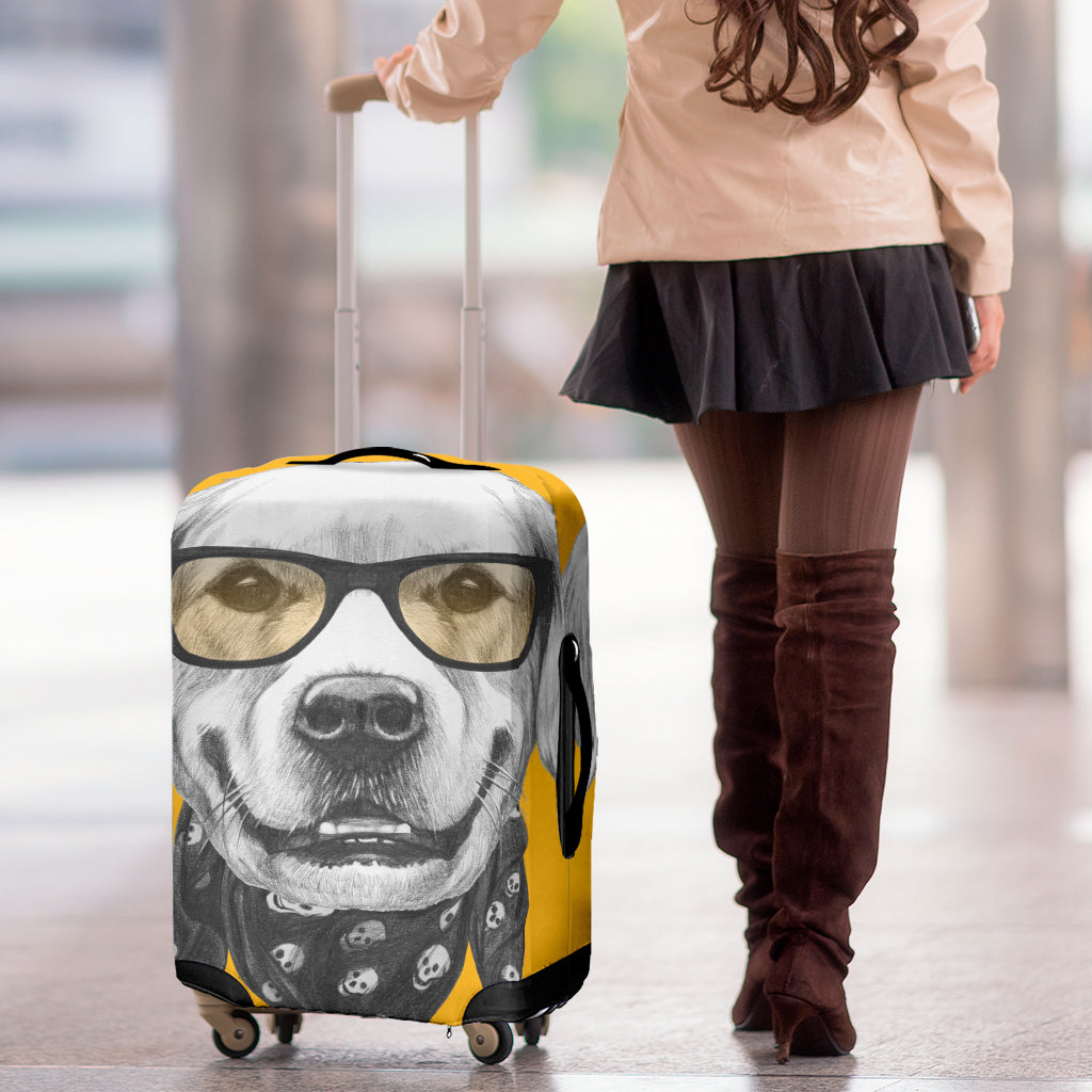 Golden Retriever With Glasses Print Luggage Cover