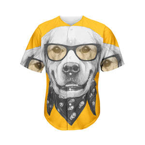 Golden Retriever With Glasses Print Men's Baseball Jersey