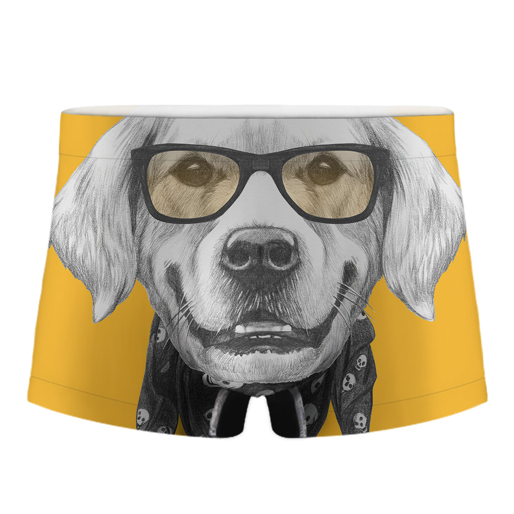 Golden Retriever With Glasses Print Men's Boxer Briefs