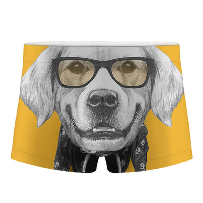 Golden Retriever With Glasses Print Men's Boxer Briefs