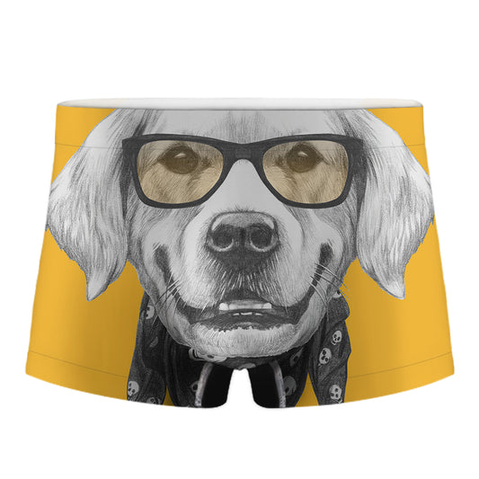 Golden Retriever With Glasses Print Men's Boxer Briefs