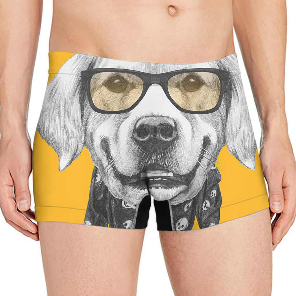 Golden Retriever With Glasses Print Men's Boxer Briefs