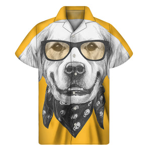 Golden Retriever With Glasses Print Men's Short Sleeve Shirt