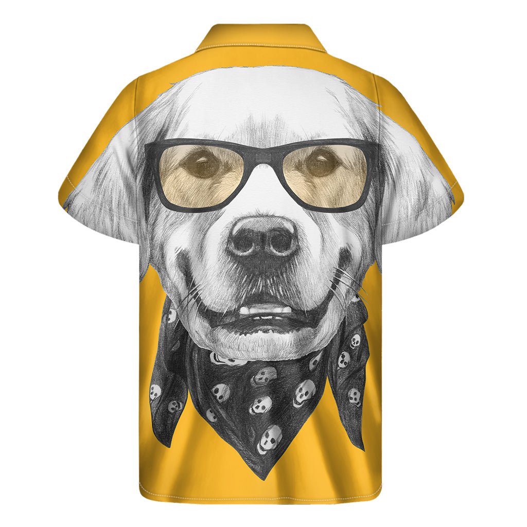 Golden Retriever With Glasses Print Men's Short Sleeve Shirt