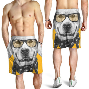 Golden Retriever With Glasses Print Men's Shorts