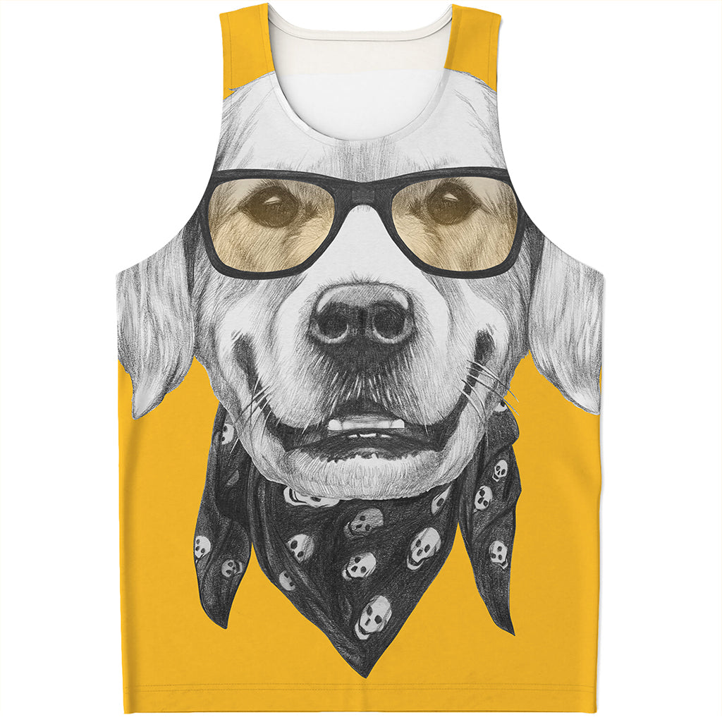 Golden Retriever With Glasses Print Men's Tank Top