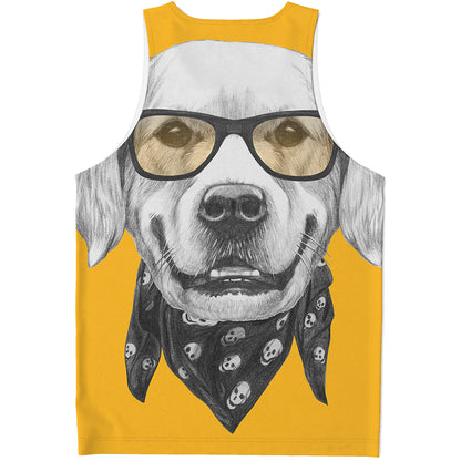 Golden Retriever With Glasses Print Men's Tank Top