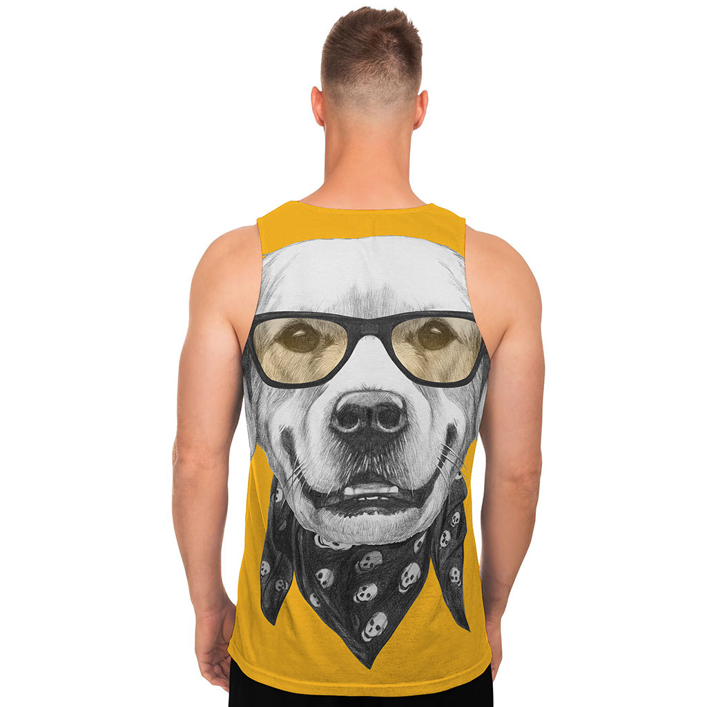 Golden Retriever With Glasses Print Men's Tank Top