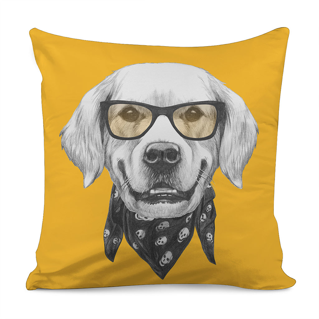 Golden Retriever With Glasses Print Pillow Cover