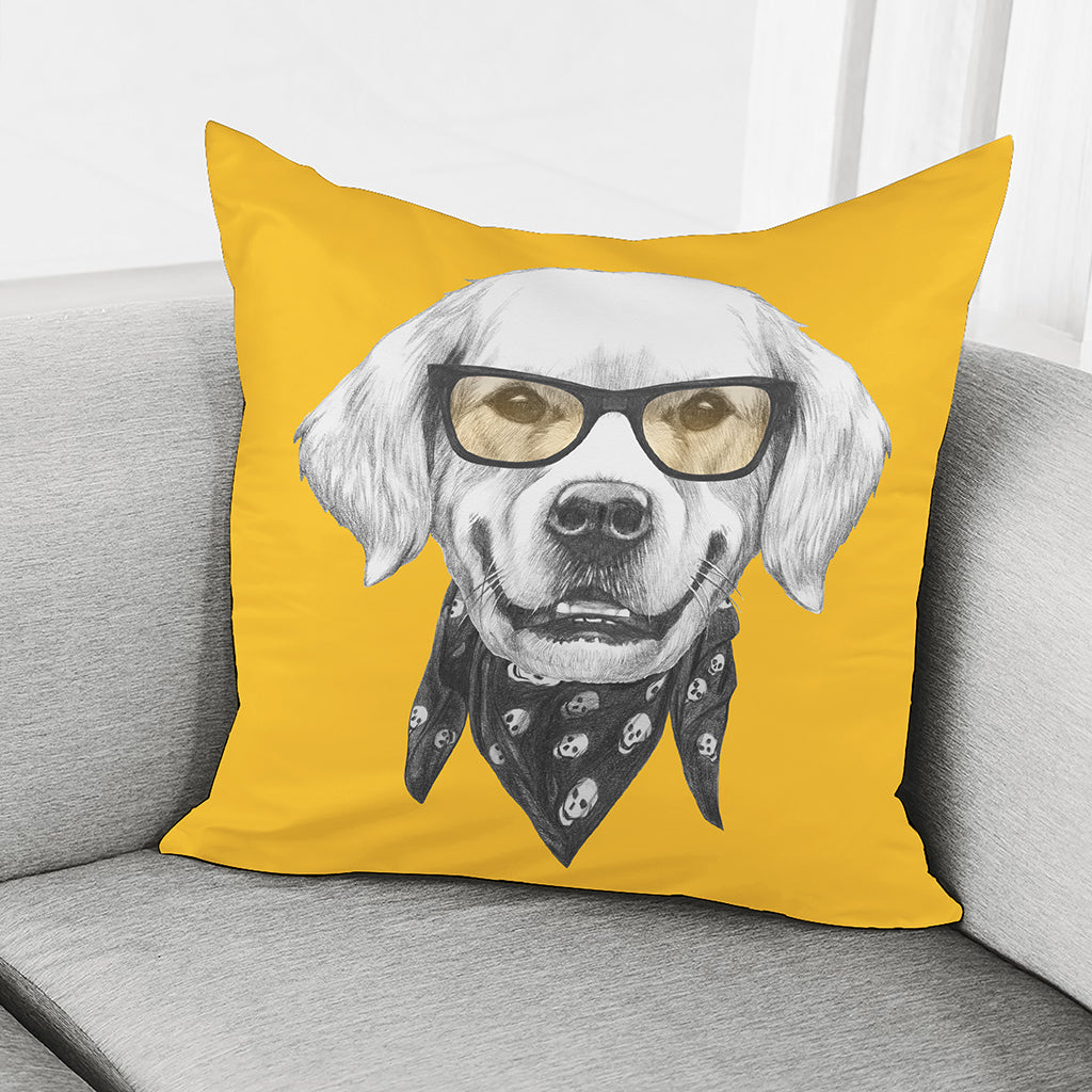 Golden Retriever With Glasses Print Pillow Cover