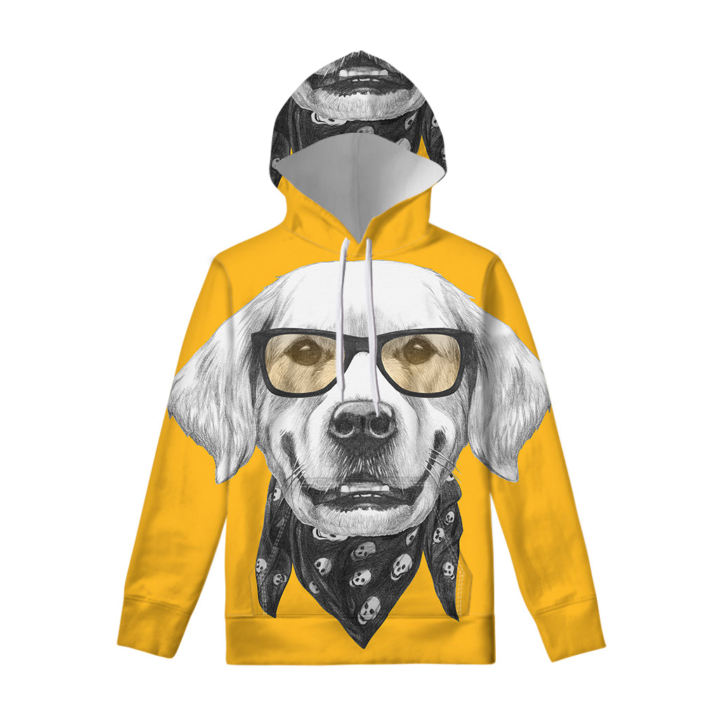 Golden Retriever With Glasses Print Pullover Hoodie