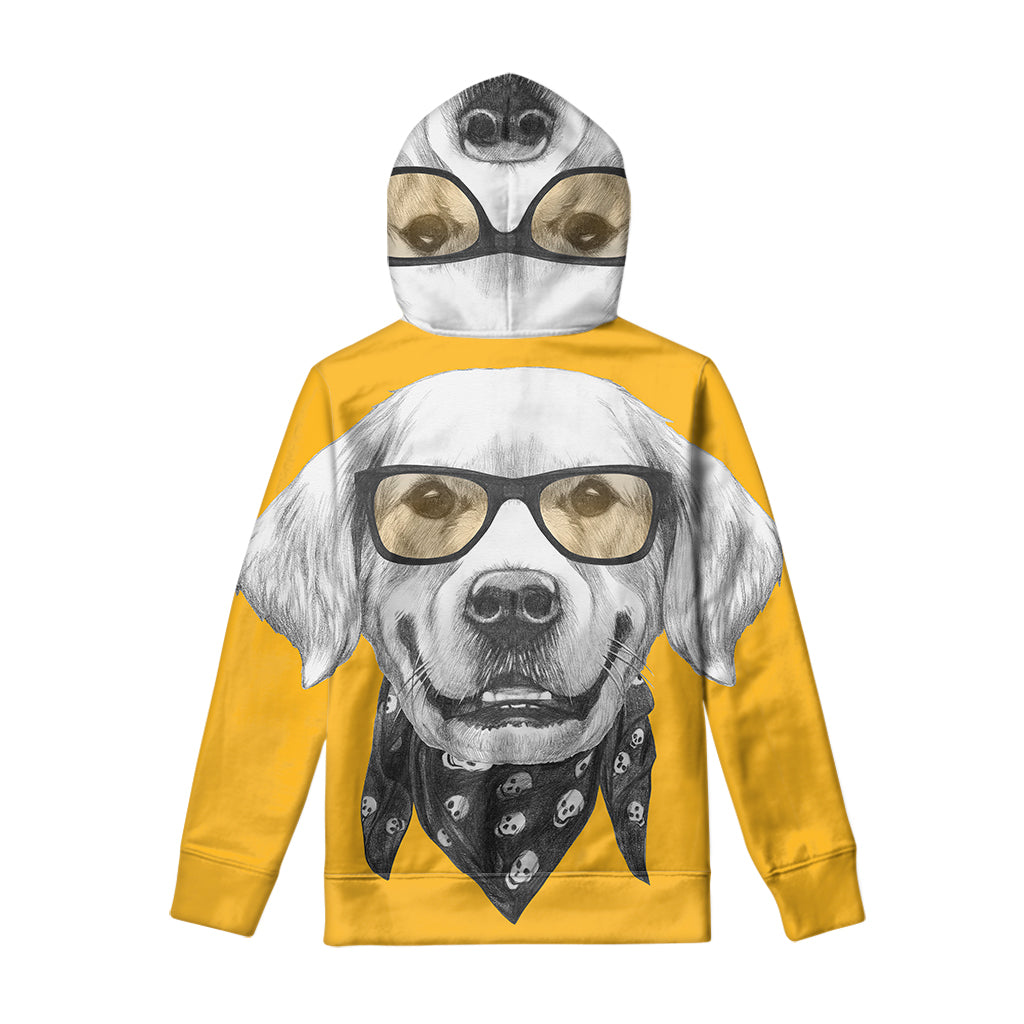 Golden Retriever With Glasses Print Pullover Hoodie
