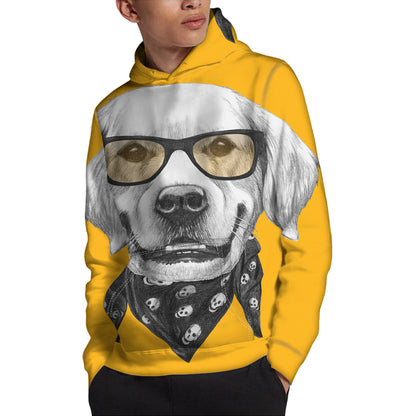 Golden Retriever With Glasses Print Pullover Hoodie