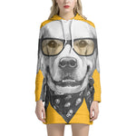 Golden Retriever With Glasses Print Pullover Hoodie Dress