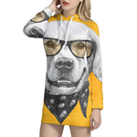 Golden Retriever With Glasses Print Pullover Hoodie Dress