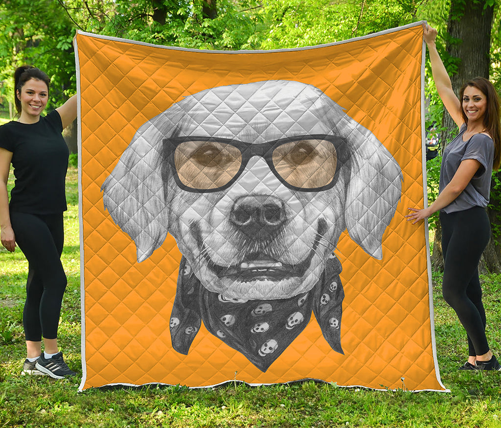 Golden Retriever With Glasses Print Quilt