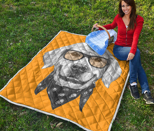 Golden Retriever With Glasses Print Quilt